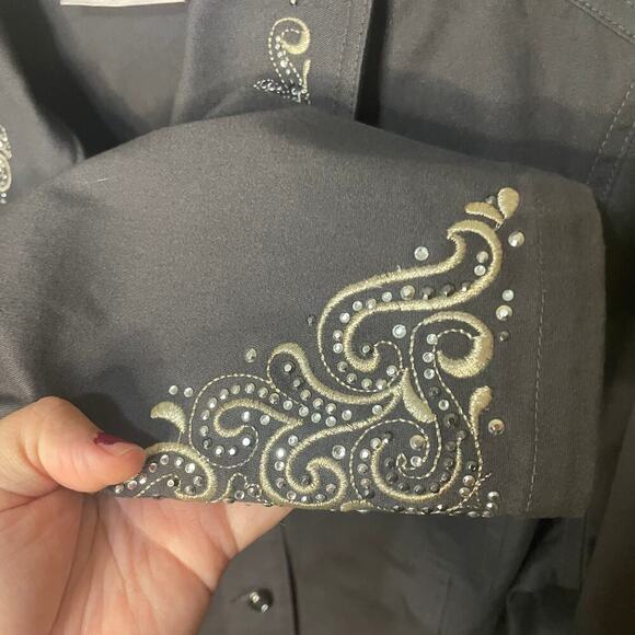 Quacker Factory Scroll Embellished Woven Jacket Charcoal Grey Size XS Western - Picture 6 of 7